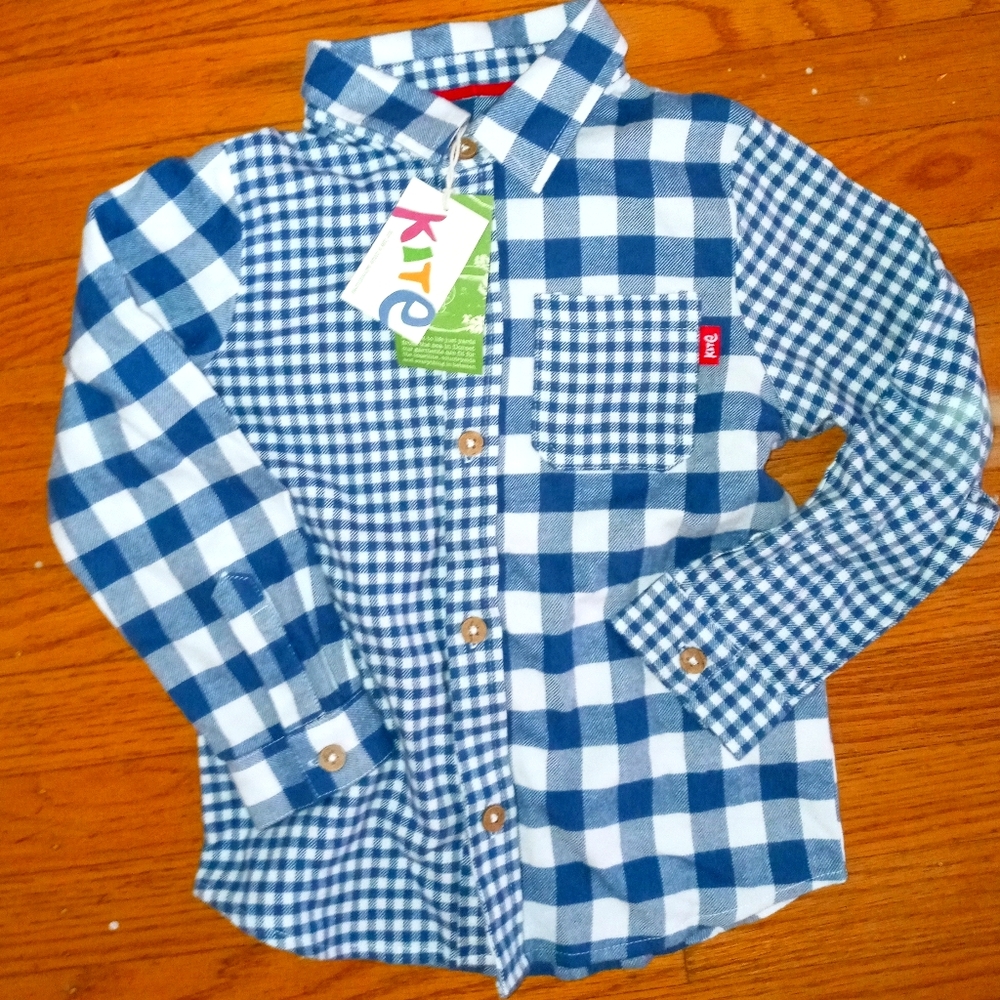 Kite soft flannel plaid button down organic size 5